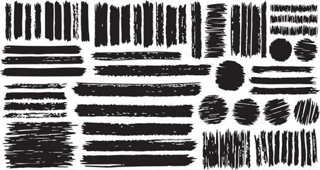 set of silhouettes of hand drawn paint strokes vector art