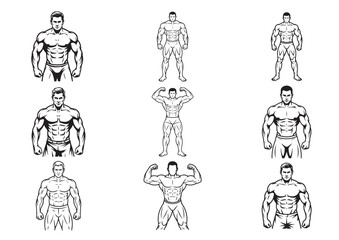 Muscular man Line art vector