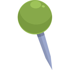 A simple green pushpin icon with a silver needle on a transparent background symbolizing location or marking a point