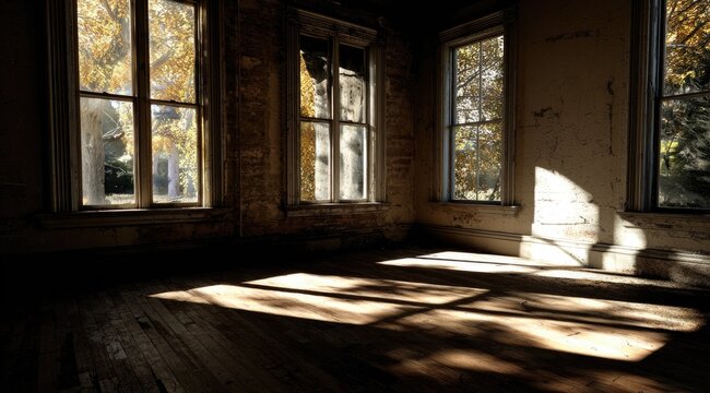 Sunlight streams into a dusty, abandoned room