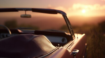 Vintage convertible car at sunset