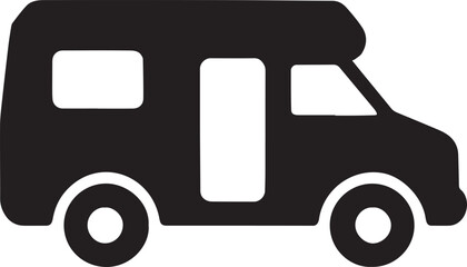 camper van black shape icon silhouette vector flat illustration design on white background