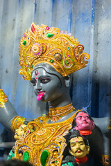 Hindu goddess maa kali is being prepared in kumartuli	