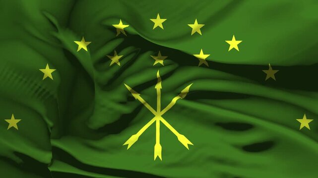 Closeup Adygea Flag Wave Loop waving in wind Realistic Circassian Flag background