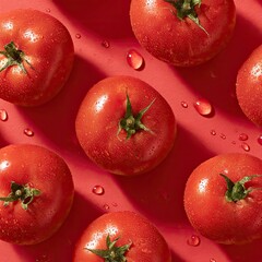 Fresh, red tomatoes on a red surface