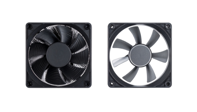 Two computer cooling accessories in different designs, isolated on transparent background