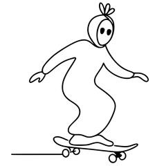 Ghost silhouette playing skateboard one line vector design