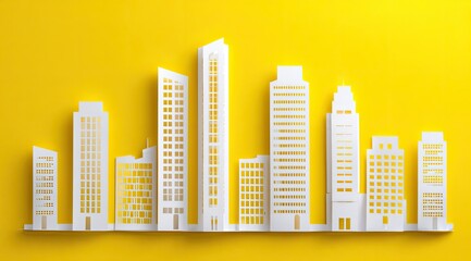White paper cut cityscape on yellow background