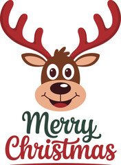 Joyful cartoon reindeer head with merry christmas greeting festive holiday season celebration fun design