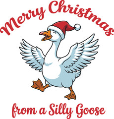 Joyful white goose wearing santa hat spreading christmas cheer with merry christmas from a silly goose message
