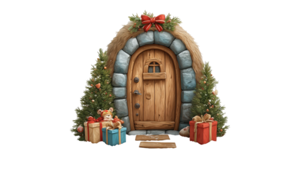 Elf door decoration isolated transparent PNG high resolution clipart for Christmas designs stickers invitations print on demand and festive crafts
