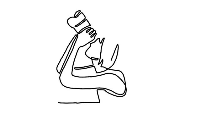 Continue line animation of woman looking through the binoculars