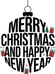 Circular merry christmas and happy new year greeting design with festive elements perfect for holiday cards and decorations