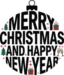 Circular merry christmas and happy new year design festive holiday greeting with ornaments and gifts celebratory seasonal message