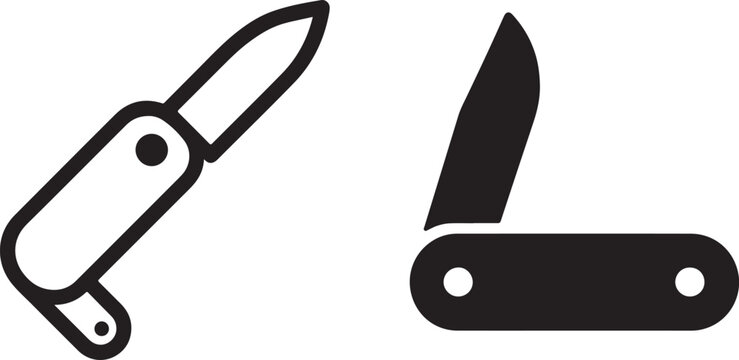 Two pocket knives graphic icons for outdoor adventures and tools