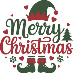 Festive merry christmas elf design with festive hearts and snowflakes perfect for holiday greetings and decorations