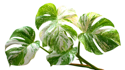 Variegated monstera deliciosa plant with green and white leaves against a is a striking example of indoor plant beauty