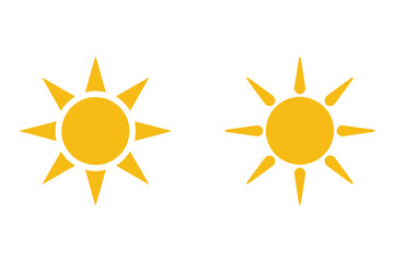 Two bright yellow suns with jagged rays representing warmth and daylight isolated on white background