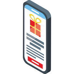 Isometric Smartphone Displaying A Gift Box With A Red Button For Online Shopping And A Transparent Background Isolated On White