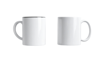 Two versatile metal beverage mugs in different designs, isolated on transparent background