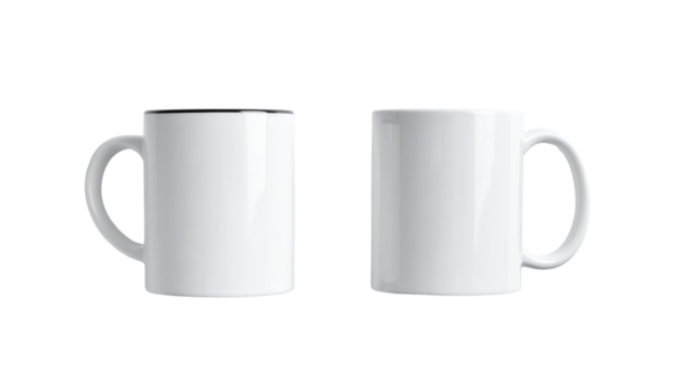  Two versatile metal beverage mugs in different designs, isolated on transparent background
