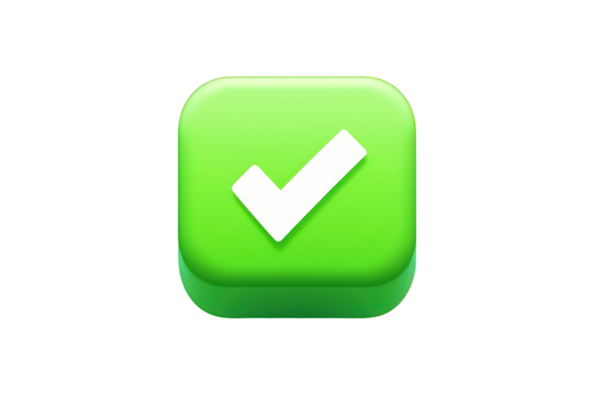 Green Check Mark Icon on Rounded Square with Shadow Effect on Transparent Background