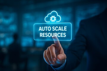 Cloud automation engineer pressing auto scale resources control in datacenter