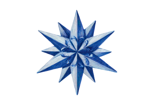 Abstract Three-Dimensional Blue Star Shape with Transparent Background
