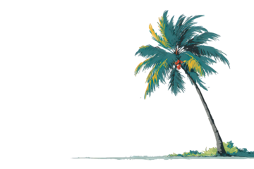 Stylized Palm Tree On A Sandy Shoreline Against Black Background