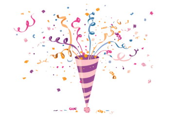 Confetti and Streamers Explosion From Party Poppers on Black Background