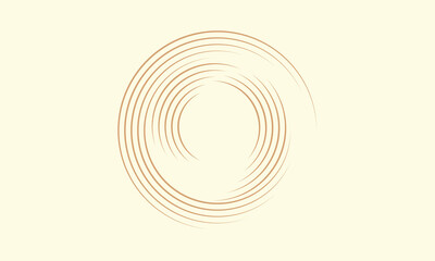Concentric spiral lines form minimal circular emblem with soft neutral aesthetic. Abstract concept