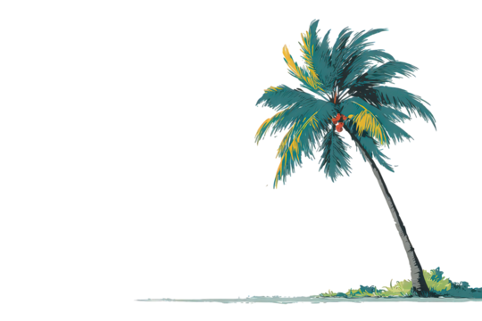 Stylized Palm Tree On A Sandy Shoreline Against Black Background