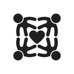 Four people holding hands around a heart symbol