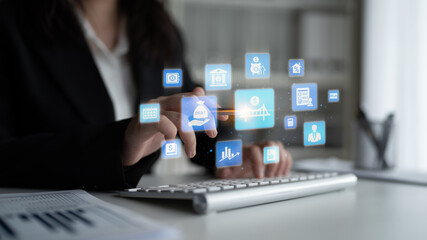 Loan icons represent debt, repayment, and financial planning. Loan supports banking, loan connects credit with payment systems, and loan helps manage interest effectively. Entice