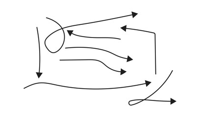 Abstract hand drawn arrows and lines showing direction and movement