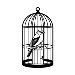 Bird in Cage Icon PNG | Pet Bird Vector | Freedom and Captivity Symbol Illustration