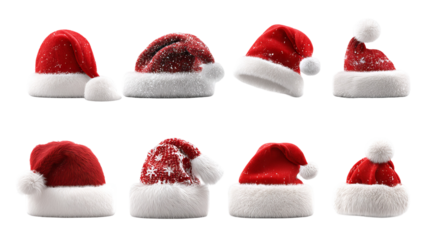 Santa hat collection mockup high resolution transparent PNG set isolated on white for Christmas cards invitations stickers print on demand and holiday designs