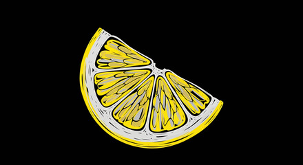 A detailed illustration of a lemon slice, showcasing the fruit's vibrant yellow color and segmented structure.