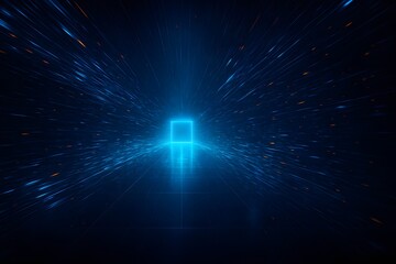 Hyperspace portal with blue light streaks rushing to vanishing point