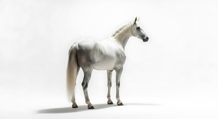 Fototapeta premium Elegant white horse standing gracefully against a clean white background