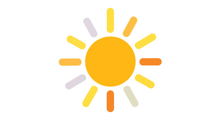 A simple, stylized graphic illustration of a sun with colorful yellow, orange, and lavender rays on a white background.