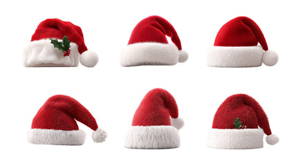 Christmas Santa hat collection high resolution transparent PNG clipart set isolated on white for greeting cards stickers invitations print on demand and festive designs
