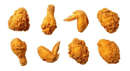 Assortment Of Crispy Fried Chicken Pieces On Black Background