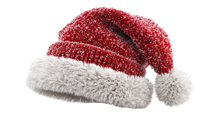 Cozy textured Santa hat variation high resolution transparent PNG clipart isolated on white for Christmas designs stickers invitations social media and festive crafts