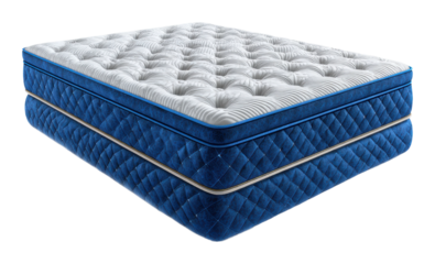 Side view of comfortable mattress for improved bedroom sleep quality isolated on transparent background