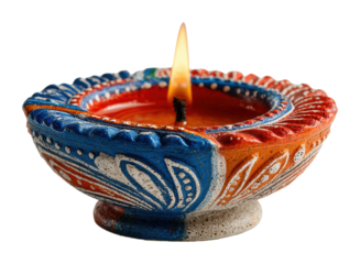 Festive candle lighting ceremony indian home decorative cozy view isolated on transparent background