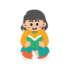 Illustration of a woman sitting reading book cartoon character illustration