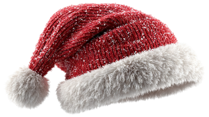 Cozy textured Santa hat variation high resolution transparent PNG clipart isolated on white for Christmas designs stickers invitations social media and festive crafts