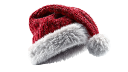 Cozy textured Santa hat variation high resolution transparent PNG clipart isolated on white for Christmas designs stickers invitations social media and festive crafts