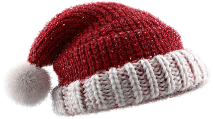 Cozy textured Santa hat variation high resolution transparent PNG clipart isolated on white for Christmas designs stickers invitations social media and festive crafts